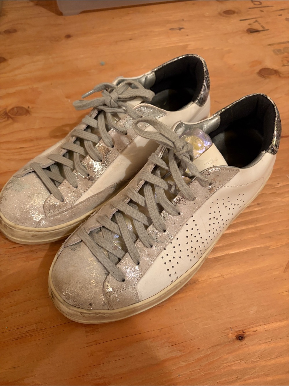 P448 White and Silver Glitter Low-Top Sneakers